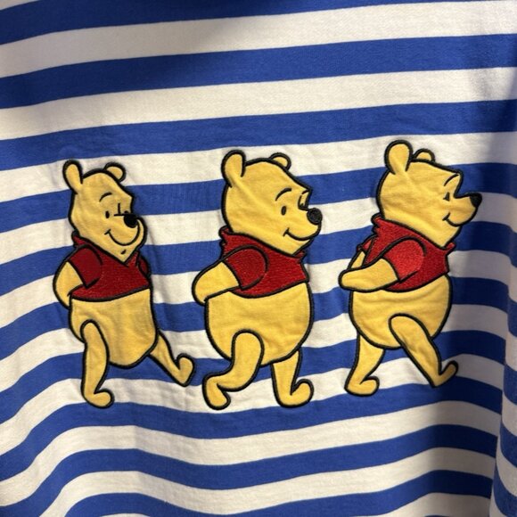 Disney Winnie The Pooh Hoodie Sweatshirt Adult M 21x25.5 Embroidered Striped - Picture 4 of 9